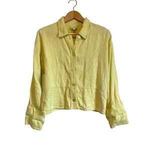 111 State linen shirt yellow green button collared long sleeve.Size Small.